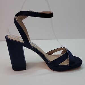 NINA NAVY SATIN PLATFORM SANDALS SZ 7.5